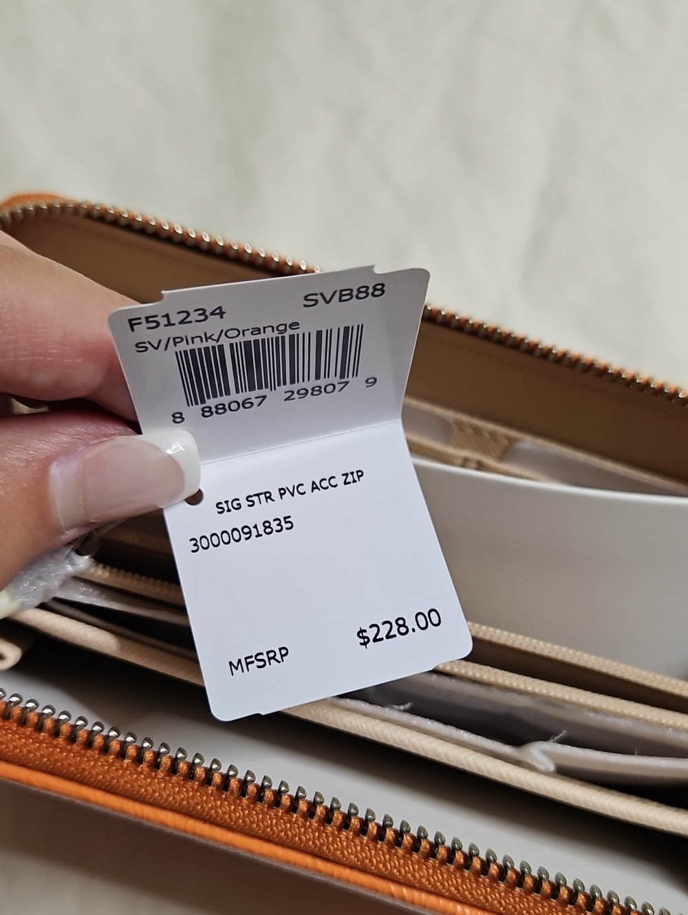 Coach Pink Signature Zip Wallet with Orange Trim - Picture 6 of 6